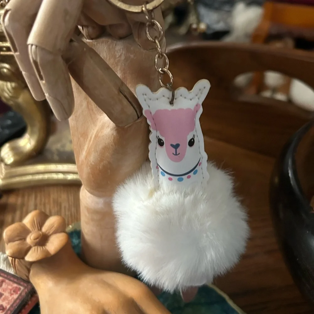 Llama Keychain with Fluffy Pom Pom
